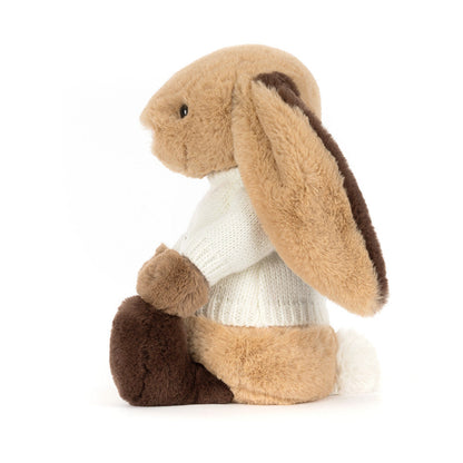 Bashful Patchwork Brown Bunny with Personalized Cream Jumper