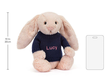 Bashful Blush Bunny with Personalized Navy Jumper