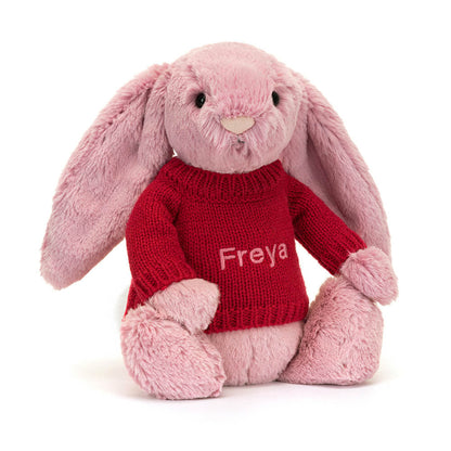 Bashful Tulip Pink Bunny with Personalized Red Jumper