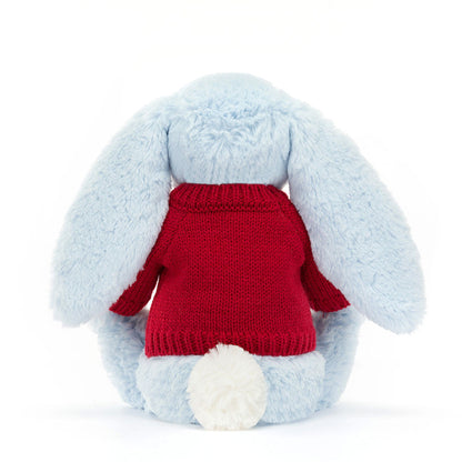 Bashful Blue Bunny with Personalized Red Jumper